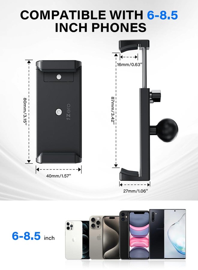 1Zero Aluminum Dash Mount Cell Phone Holder Compatible with 6-8.5" iPhone & Android Smartphones, 20mm (0.787 inches) Attachment Ball Fit for RAM Mounts Double Socket Arm, One-Click Lock - Image 4