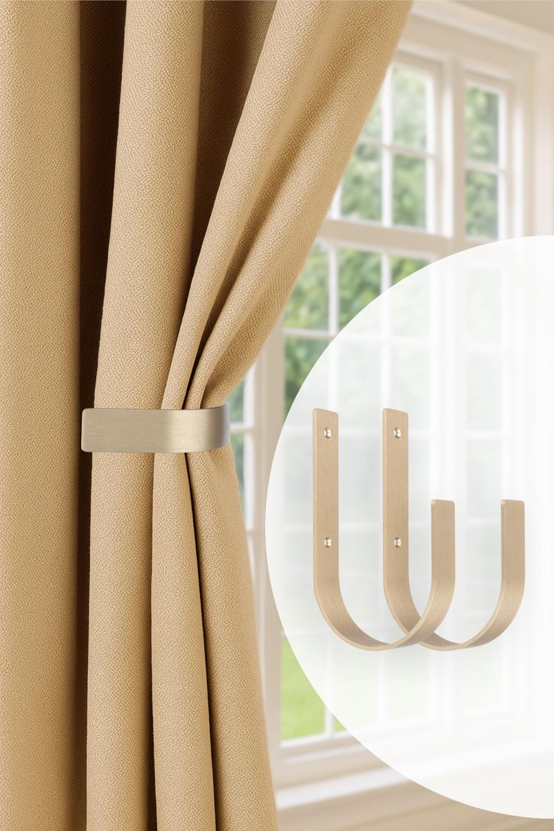 Colornest Curtain Holdbacks 2 Pack Modern Curtain Tiebacks Wall Mount | Antique Brass Look Solid Aluminum U Shaped Drapery Wall Hooks Drapery-Pull Backs Curtain Holders Curtain Tie Backs - Image 2