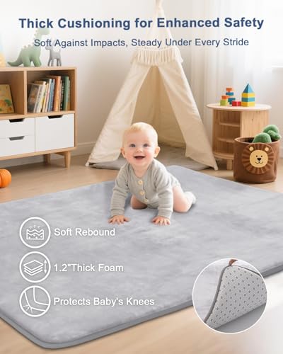 SEPARO Thick Baby Play Mat for Floor,50 x 50 Playpen Mat,Tummy Time Foam Mats,Ultra Soft Support & Plush Feel,Easy Care with Non-Slip Cushioned for Infant,Kids and Toddler Crawling,Grey - Image 2
