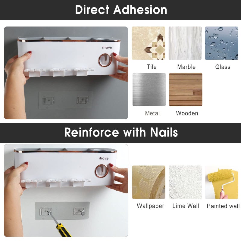 iHave Toothbrush Holders Bathroom Decor with Toothpaste Dispenser, 2 Cups Toothbrush Holder Wall Mounted Bathroom Accessories - Image 4