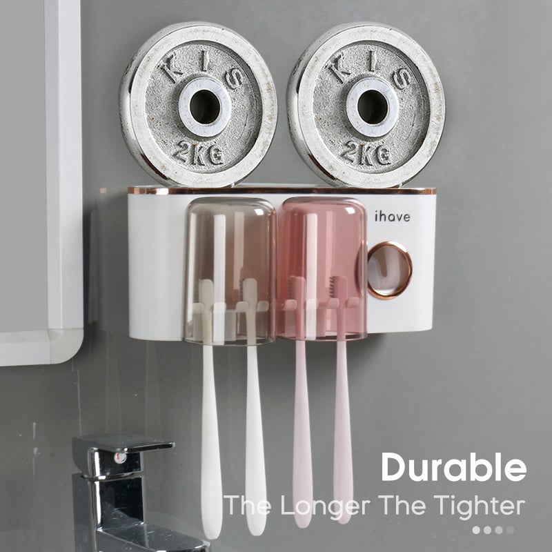 iHave Toothbrush Holders Bathroom Decor with Toothpaste Dispenser, 2 Cups Toothbrush Holder Wall Mounted Bathroom Accessories - Image 5