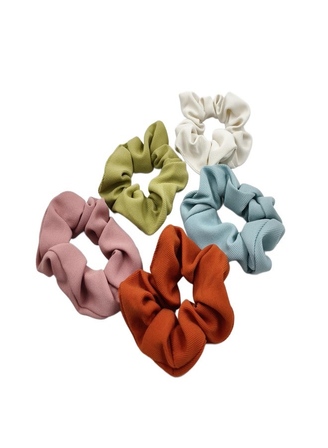Fairytale Ribbed Hair Scrunchies Hair Rubber Bands Ponytail Holder Pastel Colours - Blue, White, Green, Pink, Rust. Pack Of 5 - Image 3