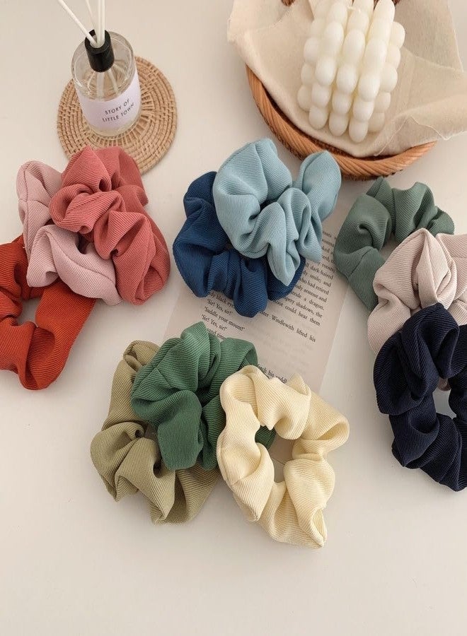 Fairytale Ribbed Hair Scrunchies Hair Rubber Bands Ponytail Holder Pastel Colours - Blue, White, Green, Pink, Rust. Pack Of 5 - Image 1