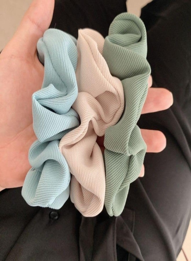 Fairytale Ribbed Hair Scrunchies Hair Rubber Bands Ponytail Holder Pastel Colours - Blue, White, Green, Pink, Rust. Pack Of 5 - Image 5