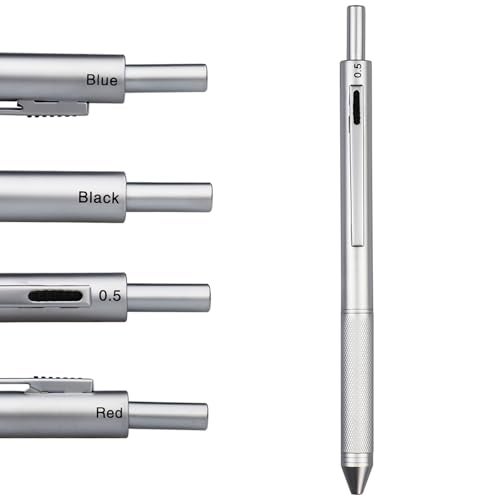DUNBONG 4 in 1 Multicolor pen, Metal Cased Multifunction Pen, 0.5mm Mechanical Pencil, Red Ball Pen, Blue Ball Pen and Black Ball Pen (Silver) - Image 1