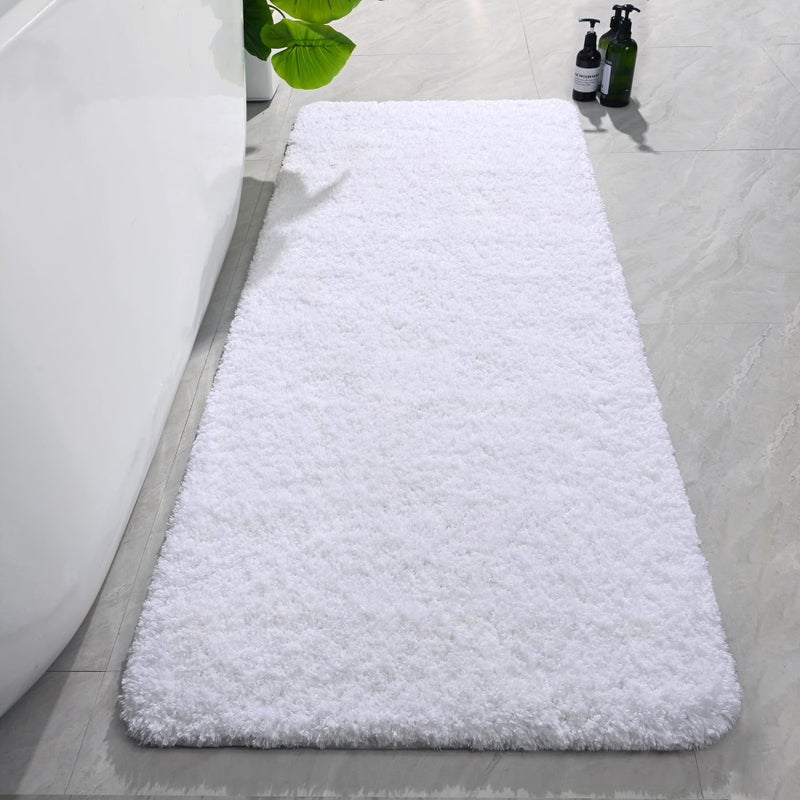 AROGAN Luxury Long Bathroom Runner Rug, 24x60 Inch Thick Soft and Absorbent Non Slip Bath Mat, Rubber Backing Quick Dry Rugs Carpets, Machine Washable Plush Mats for Shower Floor, White - Image 1