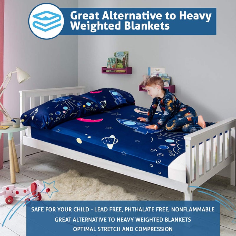 FRIENDLY CUDDLE Sensory Compression Sheet, Stretchy Fabric, Twin Size 39W x 75L inches, Machine Washable (Rocketship, Twin) - Image 3