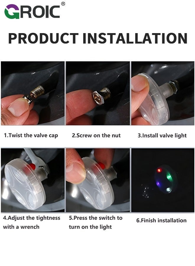 GROIC 2Pcs Car Tire Wheel Valve Cap Lights, Hub Lamp Light with Motion Sensors Colorful LED Gas Nozzle,for Bicycle Motorcycles Mounting Accessories - Image 5