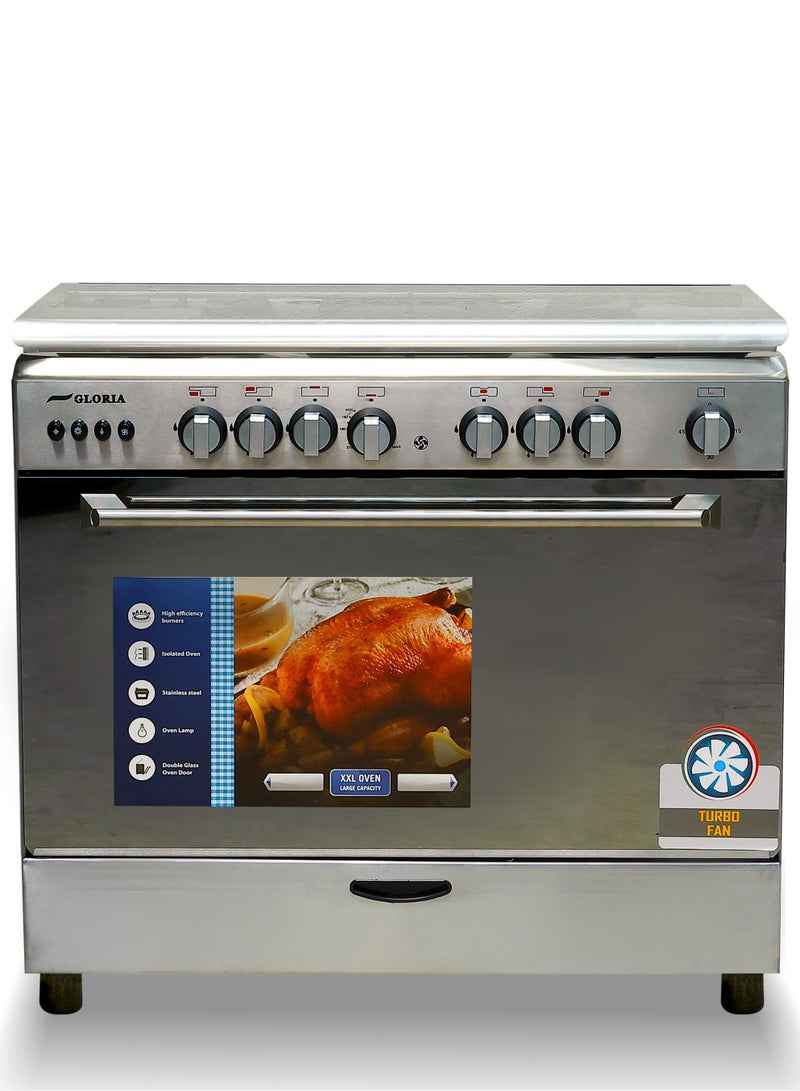 Gloria Gloria Gas Oven 60*90 Cm, Cast iron, Heavy Cast Iron Holder, Steel Surface, 5 Italian burners, Full Safety, Egyptian Made, Triple Glass - 9905F - Image 2
