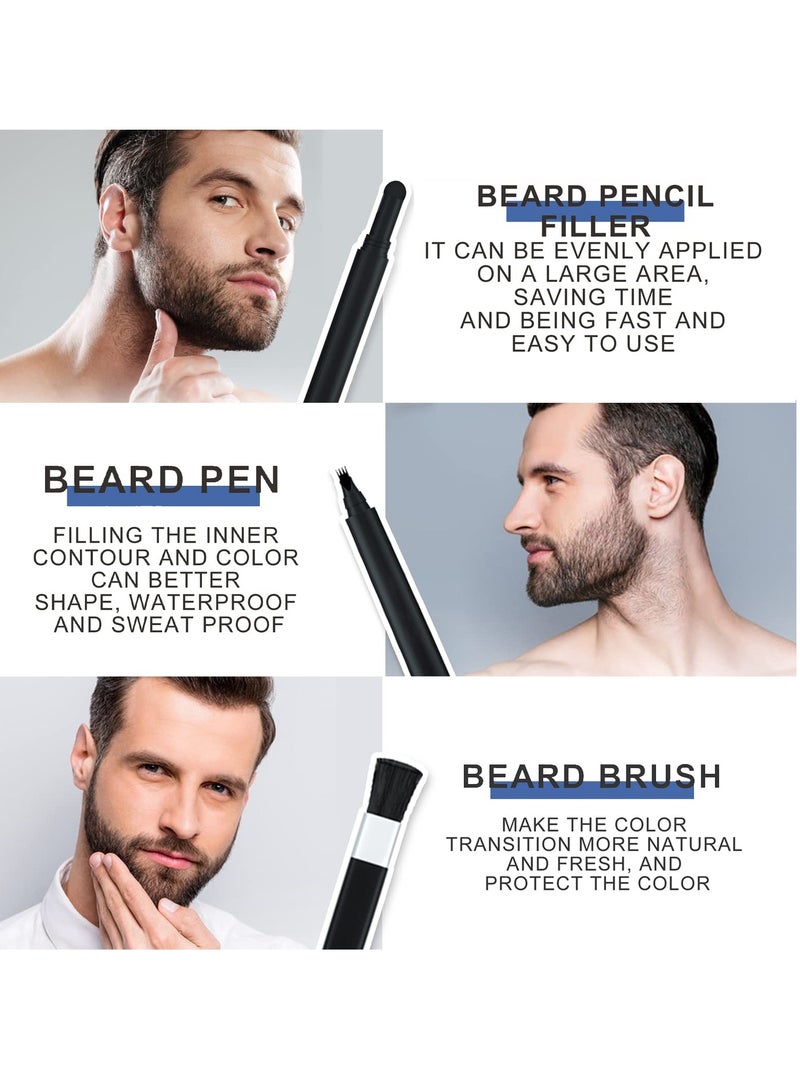KASTWAVE Beard Pencil Filler For Men, Beard Filling Pen Kit WaterProof, with 4 Tip Beard Filling Pen, Beard Powder, Brush and Barber Pencil for Man Creates Natural Looking Beard and Eyebrow - Image 5