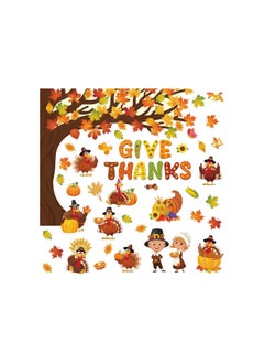 114 Pcs Thanksgiving Classroom Bulletin Board Decorations Fall Give Thanks Tree Bulletin Board Set Religious Turkey Pumpkin Cutouts for Autumn Harvest Thanksgiving Party Decorations