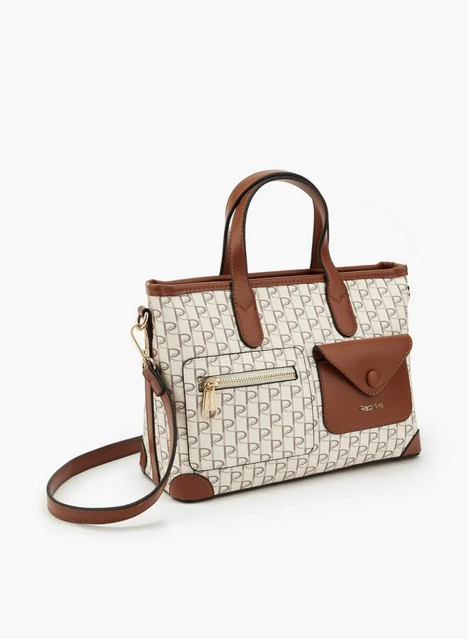 بابريكا Monogram Print Tote Bag With Front Pockets