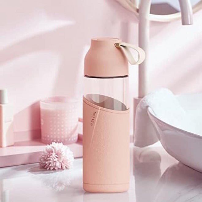 Water Bottle with Sleeve Creative Cute Insulated Glass Milk Juice Coffee Cup Waterbottle Eco Friendly Drinkware(Pink) - Image 1