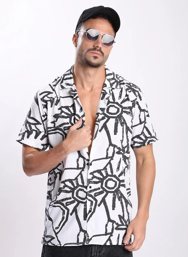 Styli Men White All Over Print Shirt By Bene Kleed