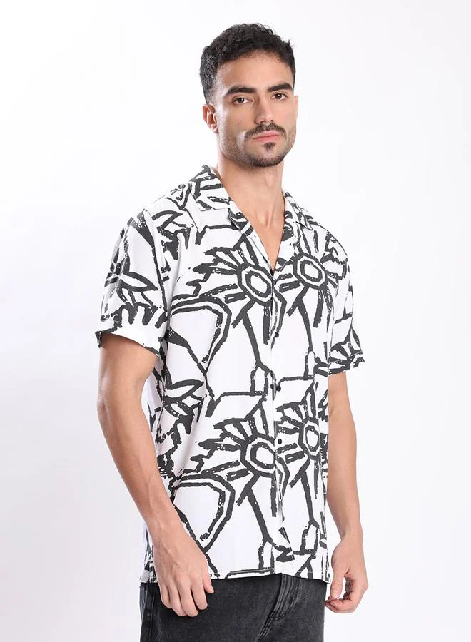Styli Men White All Over Print Shirt By Bene Kleed