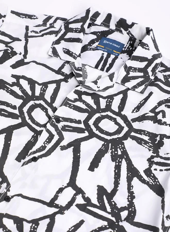 Styli Men White All Over Print Shirt By Bene Kleed