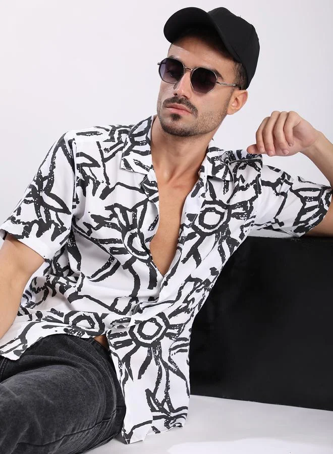 Styli Men White All Over Print Shirt By Bene Kleed