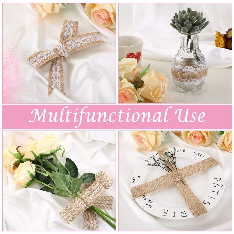 WILLBOND 4 Rolls Burlap Ribbon Lace Roll Crafts Ribbon with 32 Feet Twine Rope for Wedding Rustic Decoration DIY Handmade Crafts, 5.5 Yards for Each - Image 5