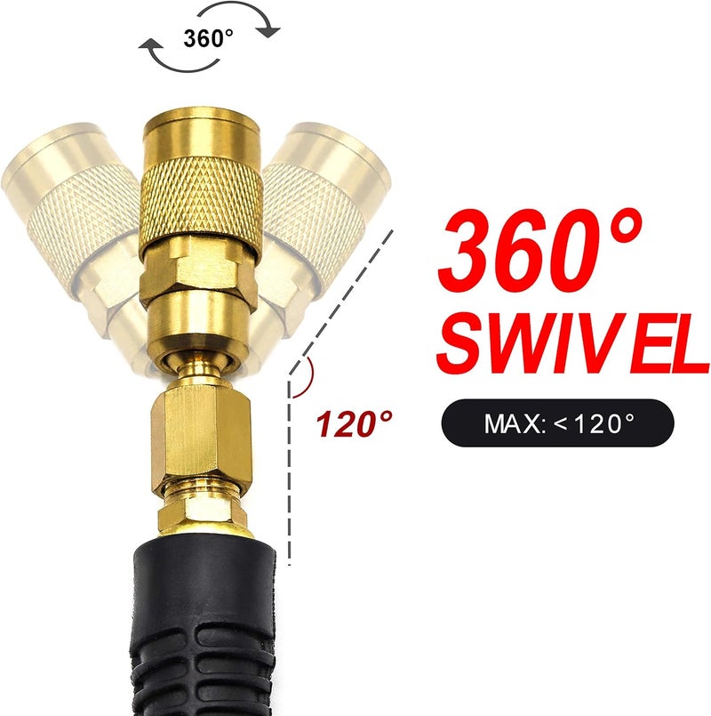 yotoo خرطوم هواء مطاطي YOTOO بقطر 3/8 بوصة وطول 50 قدم مع ضغط 300 PSI وموصل نحاسي صلب سريع التوصيل - Image 3