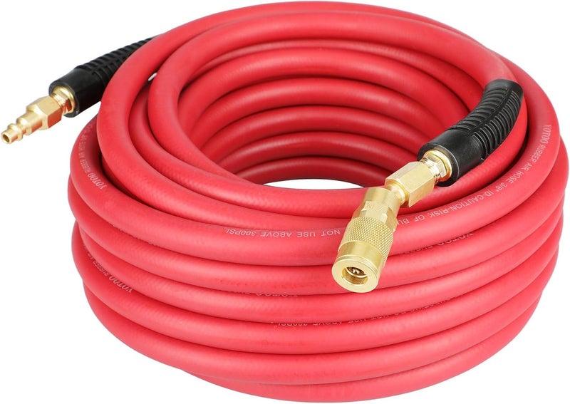 yotoo خرطوم هواء مطاطي YOTOO بقطر 3/8 بوصة وطول 50 قدم مع ضغط 300 PSI وموصل نحاسي صلب سريع التوصيل - Image 1
