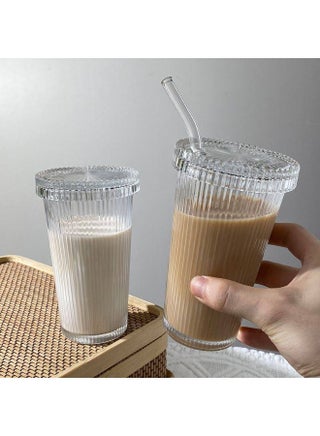 Set of 4 ribbed thermal glass mugs with lids and straws for cold and hot drinks, a stylish necessity - pzsku/Z6333DF153853AB8C186FZ/45/1754692824/51984316-27a5-48c8-89c3-6370c669e61e