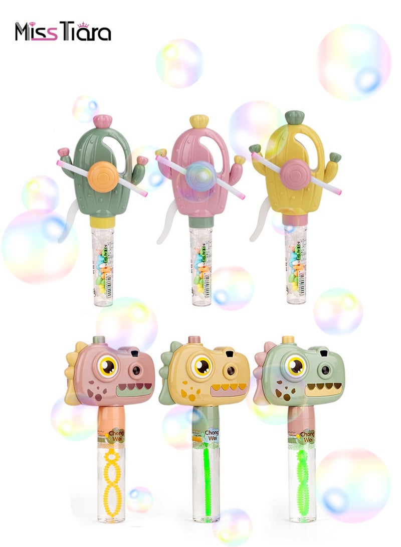 6 Pcs Camera Projection and Cactus Glow Bubble Wand Bubble Water Toy Party Favors for Kids Bubble Wands Toy, Party Favors, Goodie Bags Fillers, Birthday Day Gifts and Prize
