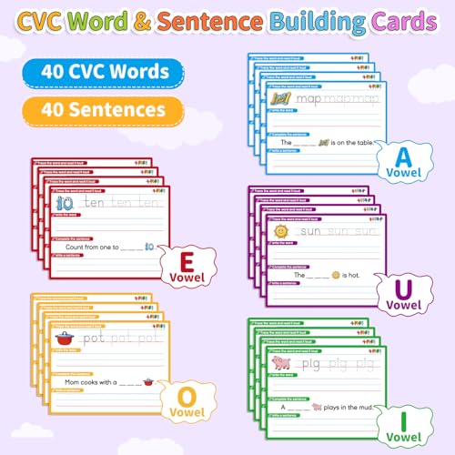 Laffunz CVC Word Games Sentence Building for Kindergarten Phonics Games for Kids Sight Words Flash Cards Learn to Write Handwriting Practice Tracing Preschool Learning Activities Homeschool Supplies - Image 5
