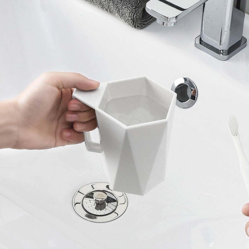 🍳 كوب بلاستيكي لغسول الفم بتصميم هندسي بسيط وقاعدة مع مقبض أبيض للحمام - Image 2