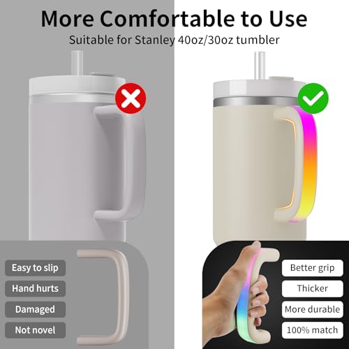 Terficer 6 Colors LED Light-Up Tumbler Handle for Stanley 40oz/30oz, Comfortable Water Bottle Handle for Stanley Tumbler-Compatible with 40oz Stanley Cup Accessories, Use for Outdoor, Party, Home (Cream) - Image 5