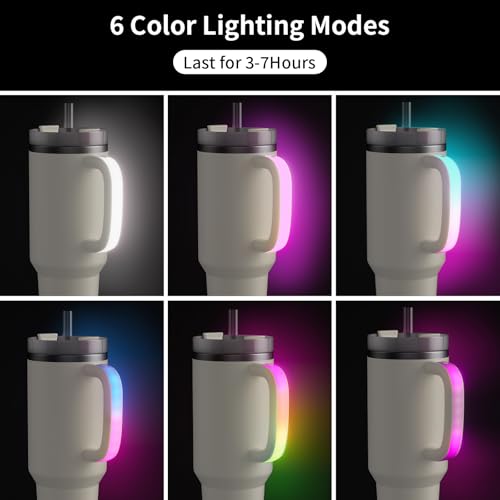 Terficer 6 Colors LED Light-Up Tumbler Handle for Stanley 40oz/30oz, Comfortable Water Bottle Handle for Stanley Tumbler-Compatible with 40oz Stanley Cup Accessories, Use for Outdoor, Party, Home (Cream) - Image 4