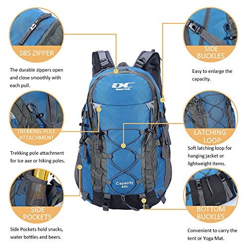 Diamond Candy Waterproof Hiking Backpack for Men and Women, Lightweight Day Pack for Travel Camping, Blue, 40L - Image 2