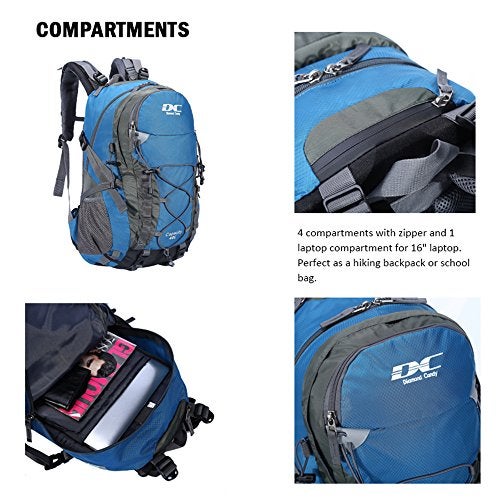 Diamond Candy Waterproof Hiking Backpack for Men and Women, Lightweight Day Pack for Travel Camping, Blue, 40L - Image 4