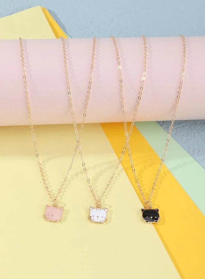 Take Two Pack of 3 - Girls Multi-Color Cat Pendant Necklaces