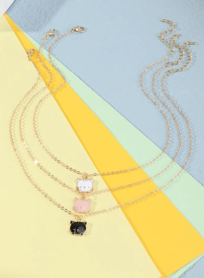 Take Two Pack of 3 - Girls Multi-Color Cat Pendant Necklaces