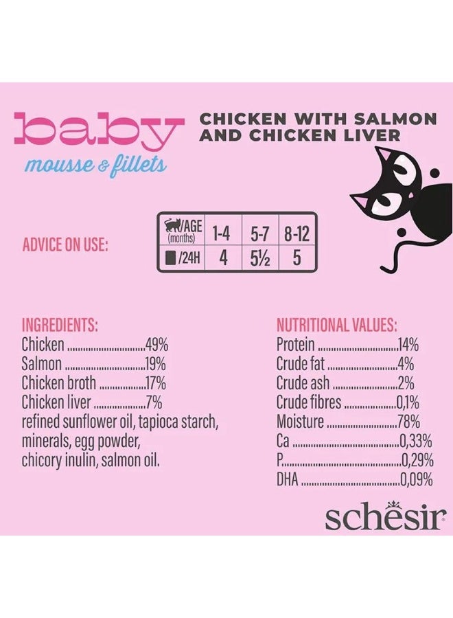 Schesir Baby Cat Can Multipack Mousse & Fillets - Chicken With Salmon & Chicken Liver 165g (3 Cans x55g) - Image 2