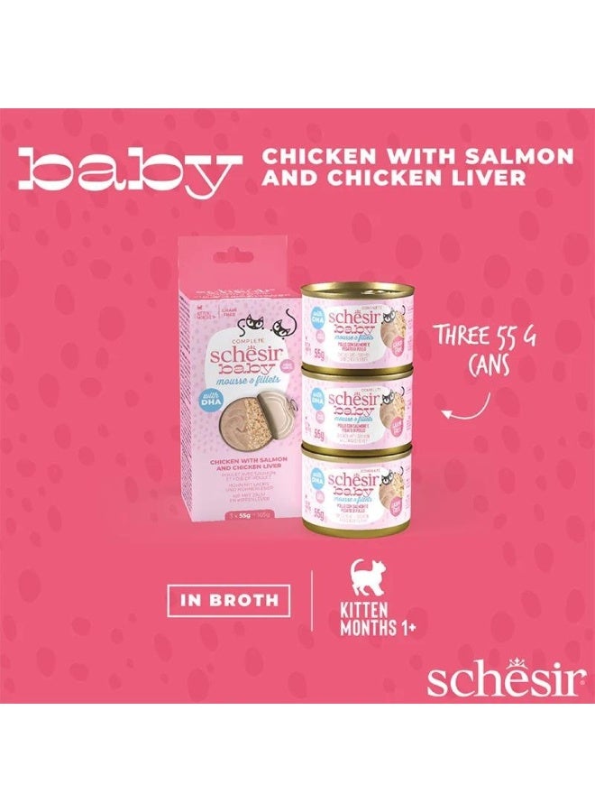 Schesir Baby Cat Can Multipack Mousse & Fillets - Chicken With Salmon & Chicken Liver 165g (3 Cans x55g) - Image 4