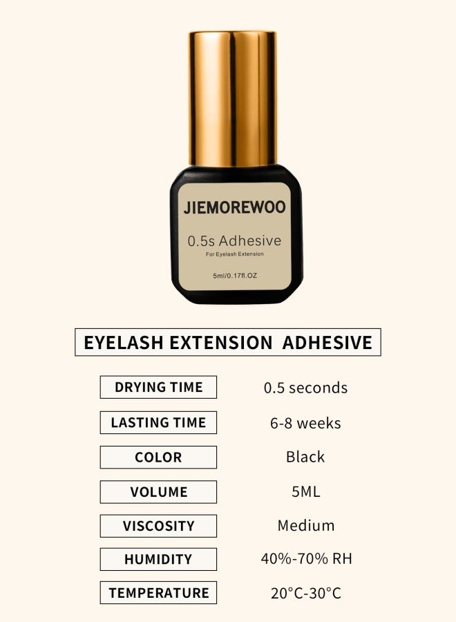 رموش جيمورو لاصق رمش 5 مل -0.5-1 ثانية سريع الجفاف ، ثبات من 8 إلى 10 أسابيع ، أبخرة منخفضة ، تركيبة مناخية بالكامل للرموش الكلاسيكية / الروسية ، محترف ومبتدئ - Image 3