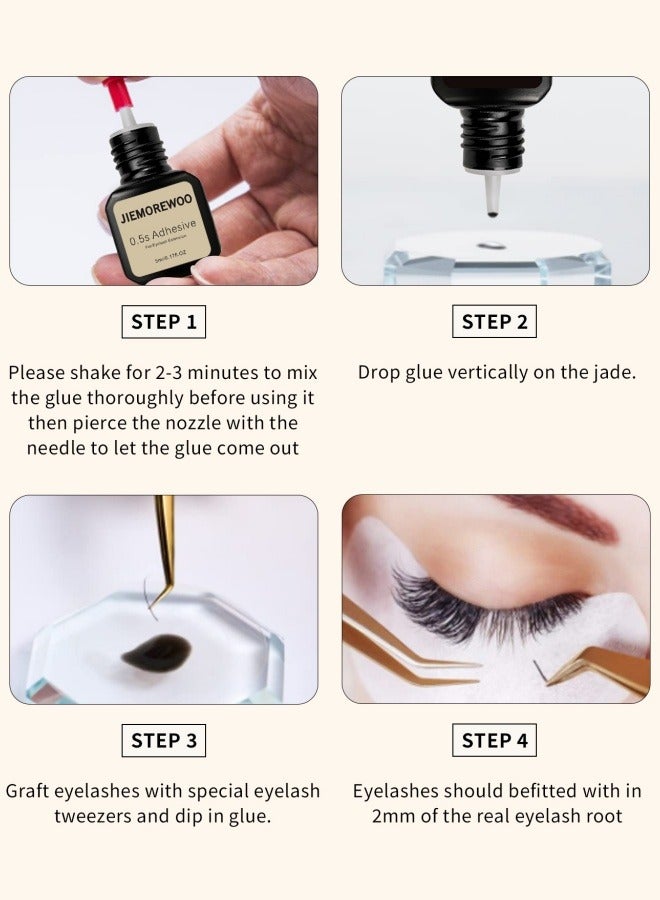 رموش جيمورو لاصق رمش 5 مل -0.5-1 ثانية سريع الجفاف ، ثبات من 8 إلى 10 أسابيع ، أبخرة منخفضة ، تركيبة مناخية بالكامل للرموش الكلاسيكية / الروسية ، محترف ومبتدئ - Image 4