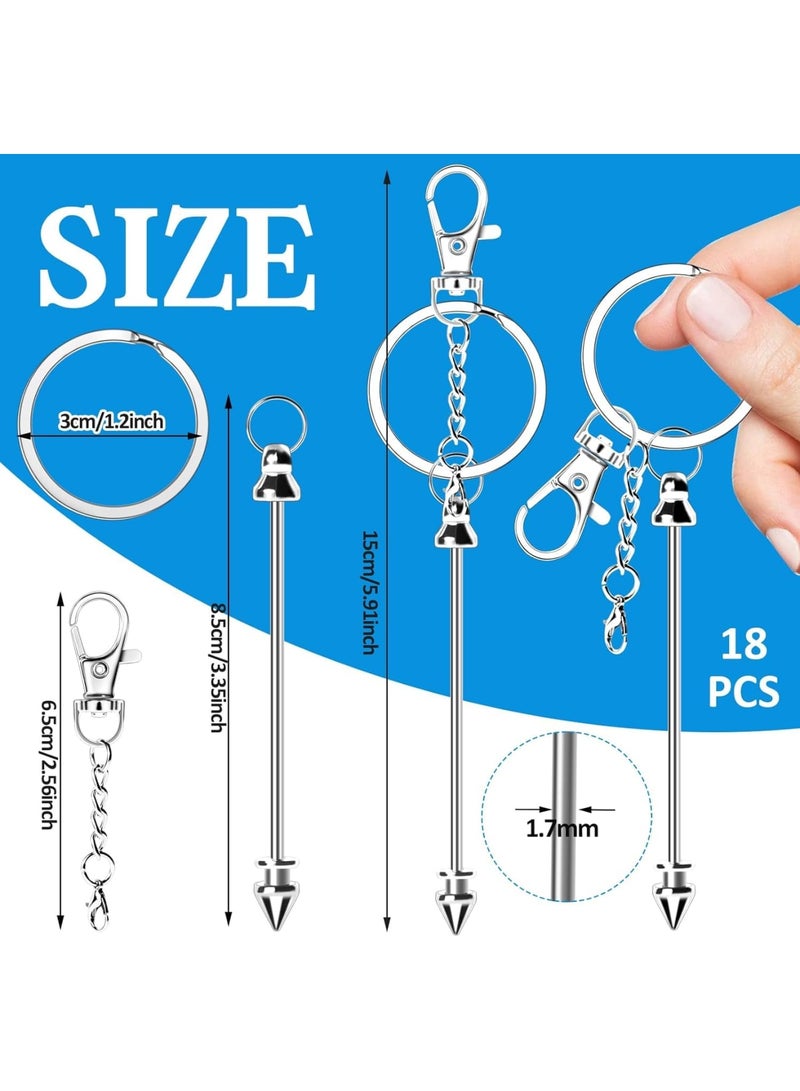 SYOSI Beadable Keychains, DIY Blank Metal Keychain Bars for Bead Crafting Jewelry Making, 18 Pack Silver Beaded Keychain Kit for Handmade Crafts Supplies and Gift Ideas - Image 2