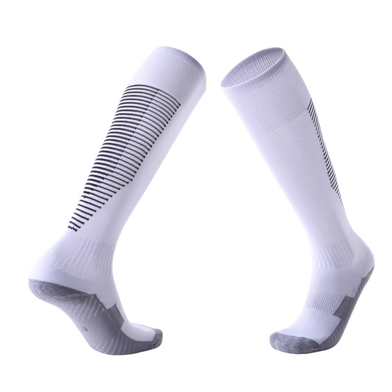 Kids Knee-High Soccer Socks Thick Towel Long Tube Non-Slip Sport White/Black Strip