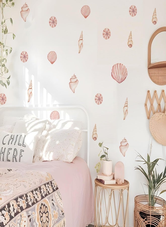 Alwayspon Watercolor Pink Orange Shell Art Wall Decals, Peel and Stick Wall Stickers for Living Nursery Room Bedroom Wall Decor - Image 1