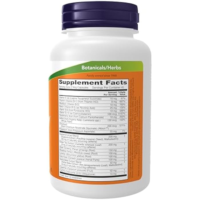now Supplements, Energy Dietary Supplement (lncludes B Vitamins, Green tea, Panax Ginseng and Rhodiola), 90 Capsules - Image 2