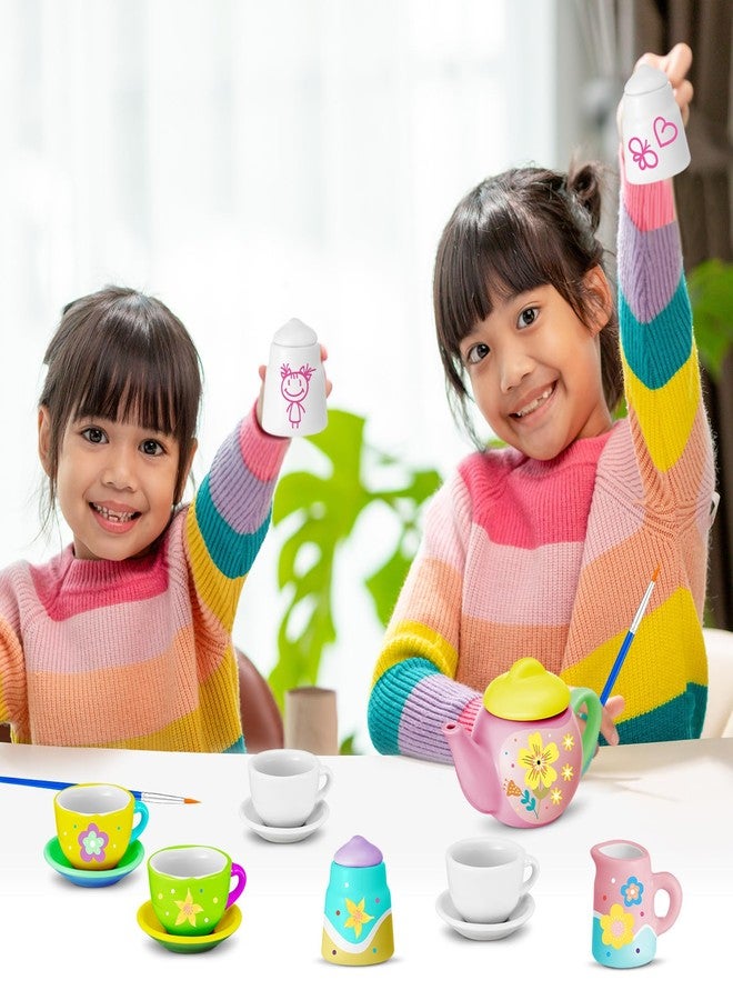 PullCrease 45 Pcs Porcelain Mini Tea Cup Set Including Porcelain Dishes Brush Children Ceramic Play DIY Craftfor Kids Girls 6-8 and up Party Birthday Gift Baby Shower Wedding Supplies(Lovely Style) - Image 4