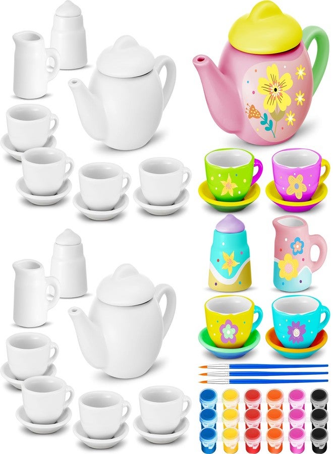 PullCrease 45 Pcs Porcelain Mini Tea Cup Set Including Porcelain Dishes Brush Children Ceramic Play DIY Craftfor Kids Girls 6-8 and up Party Birthday Gift Baby Shower Wedding Supplies(Lovely Style) - Image 1