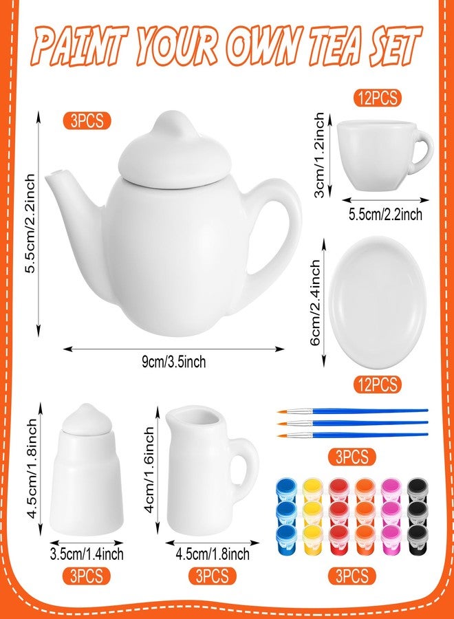 PullCrease 45 Pcs Porcelain Mini Tea Cup Set Including Porcelain Dishes Brush Children Ceramic Play DIY Craftfor Kids Girls 6-8 and up Party Birthday Gift Baby Shower Wedding Supplies(Lovely Style) - Image 2