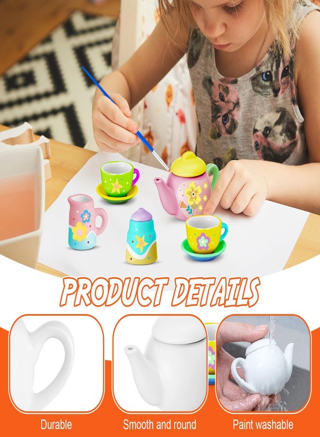 PullCrease 45 Pcs Porcelain Mini Tea Cup Set Including Porcelain Dishes Brush Children Ceramic Play DIY Craftfor Kids Girls 6-8 and up Party Birthday Gift Baby Shower Wedding Supplies(Lovely Style) - Image 3