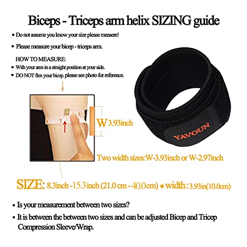 YAVOUN Tendonitis - Bicep ＆ Tricep Compression Sleeve/Wrap - Tricep Tendonitis, Bicep Tendonitis - Pain Relief for Bicep and Triceps Muscle Strains, Compression Arm Support (Black, 8.3" - 13.7" × W 3.93") - Image 2