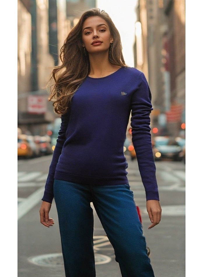 GUESS Guess Women Long Sleeve Navy Pullover Round Neck - Medium  - Image 1