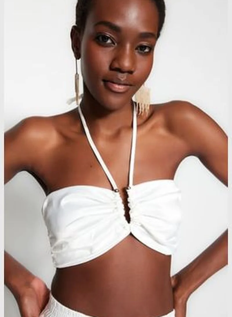 trendyol Ecru Crop Lined Woven Accessorie Satin Bustier TPRSS23BS00024