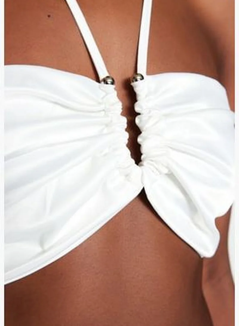 trendyol Ecru Crop Lined Woven Accessorie Satin Bustier TPRSS23BS00024